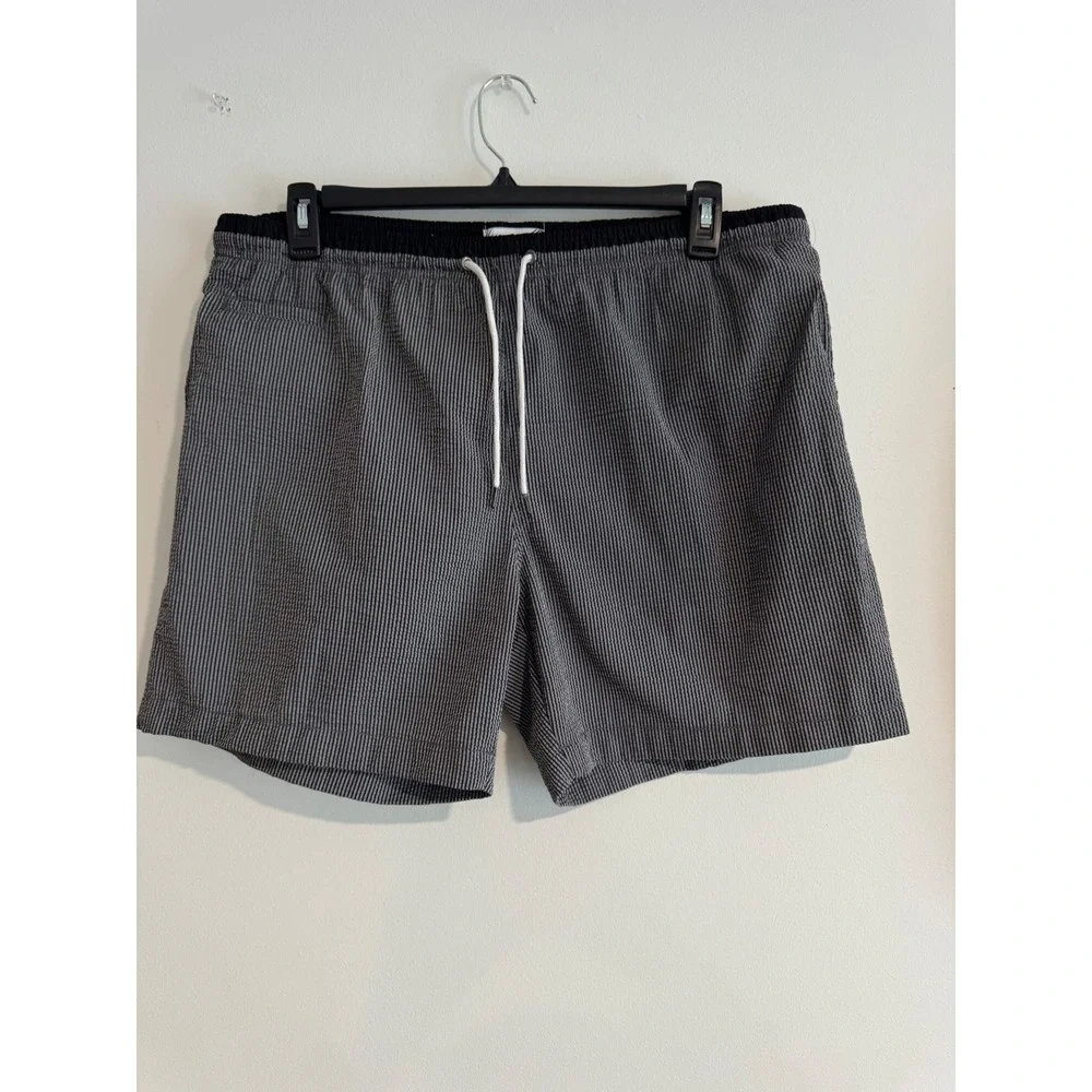Trunks Surf & Swim Co Seersucker Swim Trunks Mens XL Black White Striped